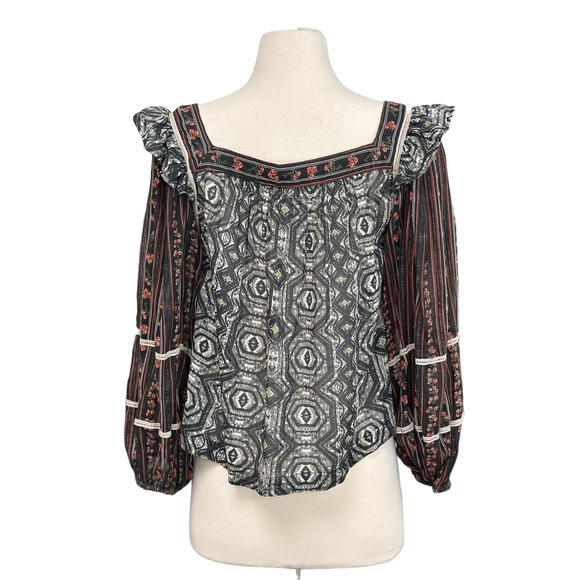 Free people mostly meadows boho blouse Black Combo Festival Hippie small - Picture 5 of 12